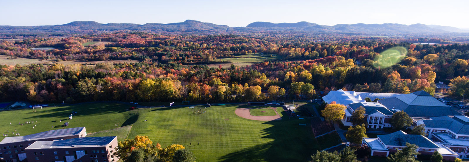 aerial view of mountain range from campus